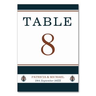 Elegant Nautical Navy Blue Anchor Wedding Table Number