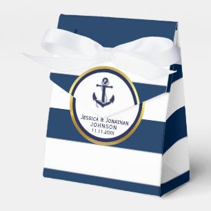 Elegant Nautical Navy Blue White Wedding Gift Favor Box