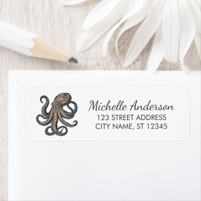 Elegant Nautical Octopus Return Address  (Insitu)