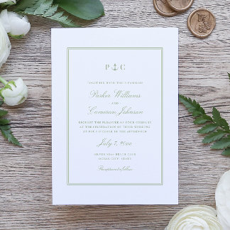 Elegant Nautical Sage Green Anchor Wedding Invitation