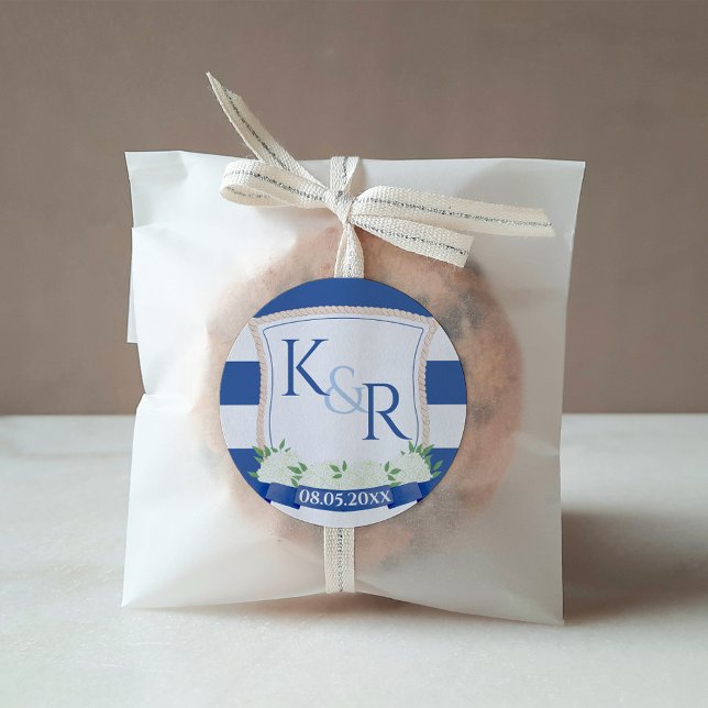 Elegant Nautical Ships Rope Wedding Crest Favour  Square Sticker (Nautical Themed Wedding Crest featuring a rope outline. Shown here for wedding favors / welcome pack)