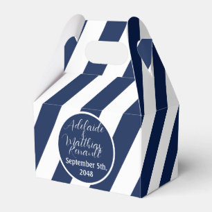Elegant Nautical Striped Wedding -Navy Blue, White Favor Box