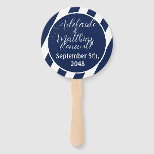 Elegant Nautical Striped Wedding -Navy Blue, White Hand Fan