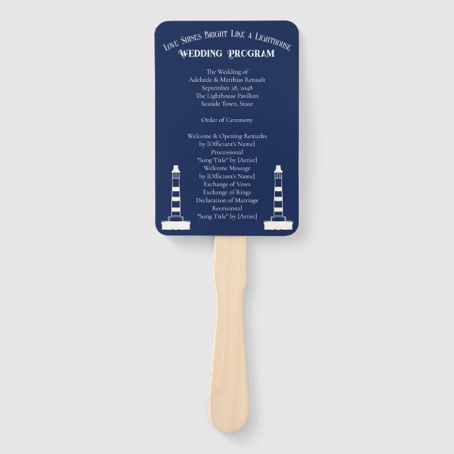 Elegant Nautical Striped Wedding -Navy Blue, White Hand Fan (Front)