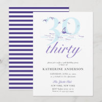 Elegant Nautical Stripes Boat Ocean 30th Birthday