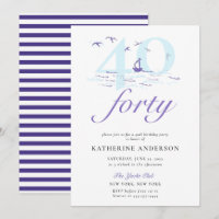 Elegant Nautical Stripes Boat Ocean 40th Birthday