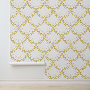 Elegant Nautical theme Golden shell pattern white Wallpaper