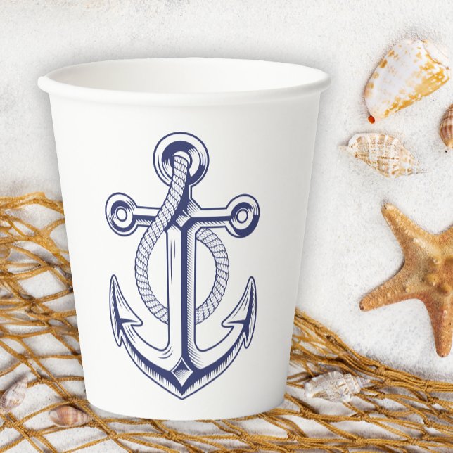 Elegant Nautical Wedding Sailor Navy Blue Anchor Paper Cups (Creator Uploaded)