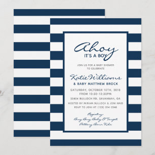 Elegant Nautical White Blue Anchor Boy Baby Shower Invitation