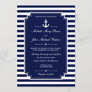Elégant Nautique Bleu Blanc Mariage Invitation