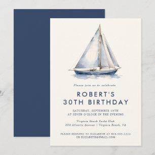Elégant Nautique Voilier Adulte Party Invitation