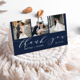 Elegant Navy 3 Photo Collage Thank You