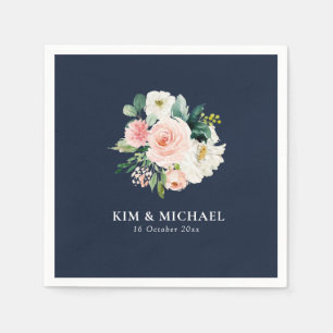 Elegant navy and blush floral  napkin