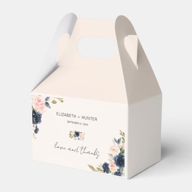 Elegant Navy and Blush Pink Floral Wedding Favor Box (Front Side)