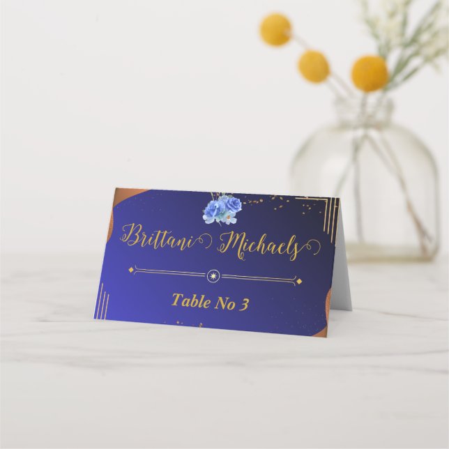 Elegant Navy and Burnt Orange Custom Table Number Place Card (Back)