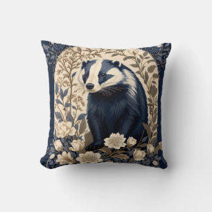 Elegant Navy and Cream Badger Floral Throw Pillow