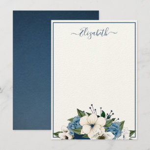 Elegant Navy and Dusty Blue Floral Personalized No Card