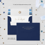 Elegant Navy and Gold Bar Mitzvah Tallit A2<br><div class="desc">Elevate your thank you cards or RSVP cards with our coordinating Navy blue Bar Mitzvah envelope. This A2 envelope design fits A2 size (4.25" x 5.6") cards. Design coordinating our "Blue and Gold Striped Tallit Bar Mitzvah" invitation with beautiful Tallit style blue, navy, and white stripes and faux gold foil...</div>