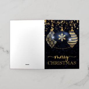 Elegant Navy and Gold Bauble Merry Christmas Foil Holiday Card