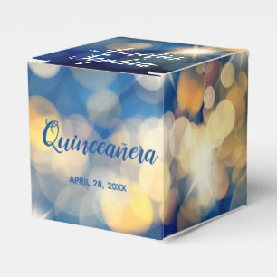 Elegant Navy and Gold Bokeh Quinceañera Favor Box