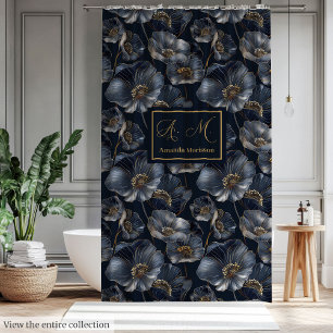 Elegant Navy and Gold Floral Bathroom Decor