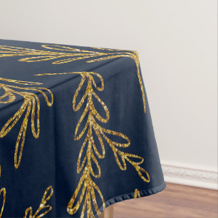 Elegant Navy and Gold Floral Sprig Table Cloth