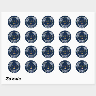 Elegant Navy and Gold Floral Wedding Envelope Seal