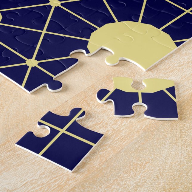 Elegant Navy and Gold Geometric Tile Pattern Jigsaw Puzzle (Side)
