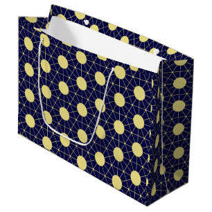 Elegant Navy and Gold Geometric Tile Pattern Large Gift Bag