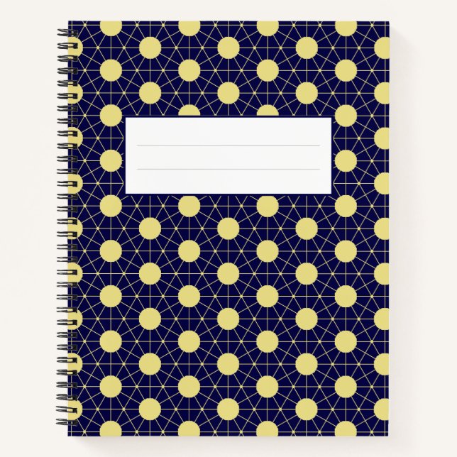 Elegant Navy and Gold Geometric Tile Pattern Notebook (Front)
