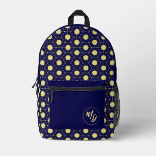 Elegant Navy and Gold Geometric Tile Pattern Printed Backpack