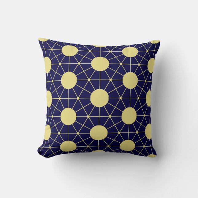 Elegant Navy and Gold Geometric Tile Pattern Throw Pillow (Front)