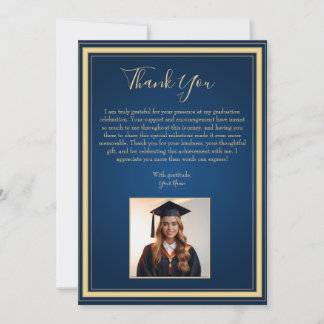 Elegant Navy and Gold Graduation Thank You Card