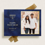 Elegant Navy and Gold Hanukkah Foil Holiday Card<br><div class="desc">Elegant Hanukkah holiday photo cards with gold foil menorah and classic typography details.</div>