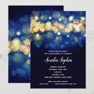 Elegant Navy and Gold Quinceañera Invitations