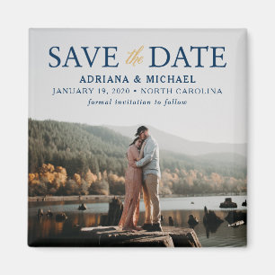 Elegant Navy and Gold Save the Date Wedding Magnet