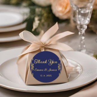 Elegant Navy and Gold Thank You Wedding Favour Classic Round Sticker