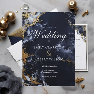 Elegant Navy and Gold Watercolor Trendy Wedding Invitation