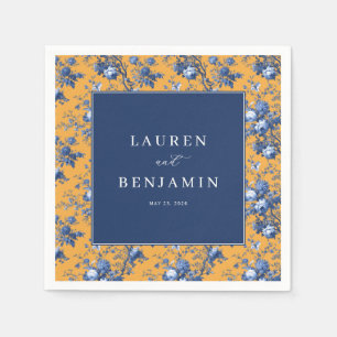 Elegant Navy and Orange Floral Napkin