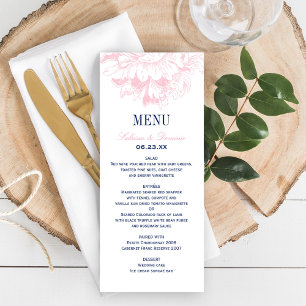 Elegant Navy and Pink Floral Peony Wedding Menu