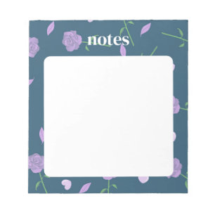 Elegant Navy and Purple Rose Pattern Notepad
