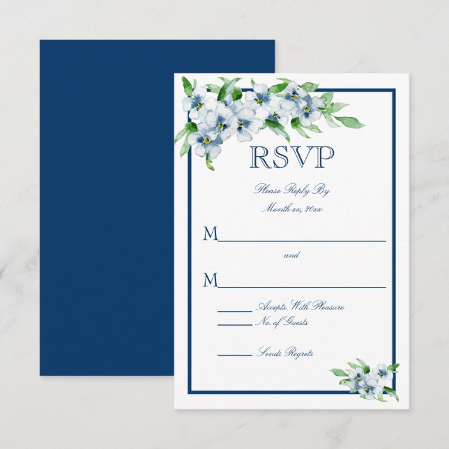 Elegant Navy and White, Wedding RSVP (Front/Back)