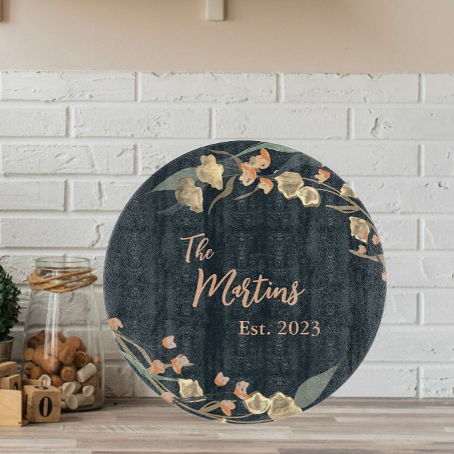 Elegant Navy Beige Botanical Family  Cutting Board (Creator Uploaded)