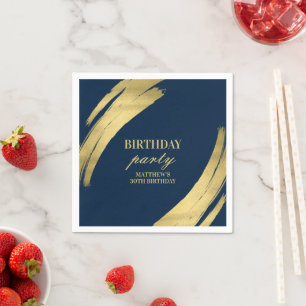 Elegant Navy Birthday Party Gold Foil Paper Plate Napkin