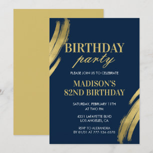 Elegant Navy blue 82nd birthday Party invitations