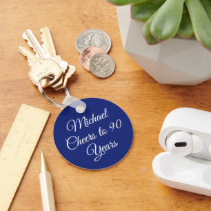Elegant Navy Blue 90th Birthday Keychain