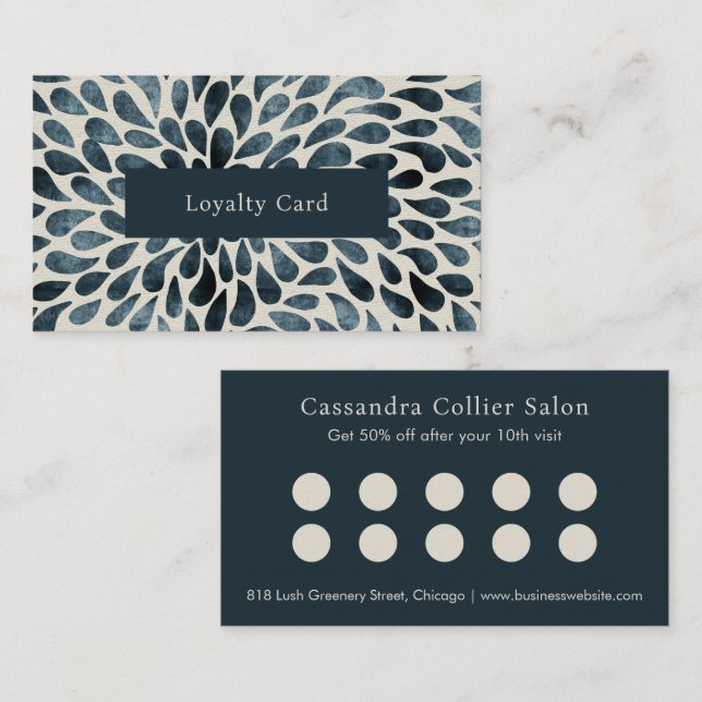 Elegant Navy Blue Abstract Modern Loyalty Card (Front/Back)