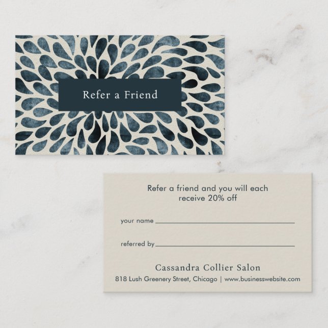 Elegant Navy Blue Abstract Modern Referral Card (Front/Back)
