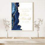 Elegant Navy Blue Agate Bar Mitzvah Party Gold Foil Prints<br><div class="desc">Elegant navy blue and gold agate decorates the side of this modern Bar Mitzvah party welcome gold foil sign. Your son's name is written in beautiful formal script under the Star of David. Perfect for a chic,  stylish Jewish family celebrating their boy being called to the Torah.</div>