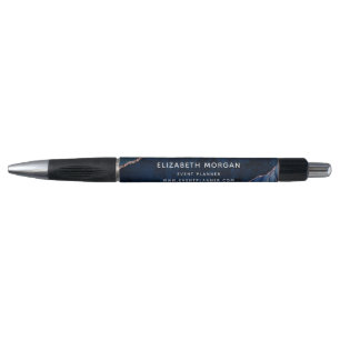 Elegant Navy Blue Agate Marble Rose Gold Glitter Pen